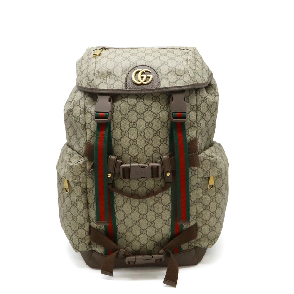 Gucci GG Supreme Web Skateboard Backpack Rucksack Leather Beige Brown